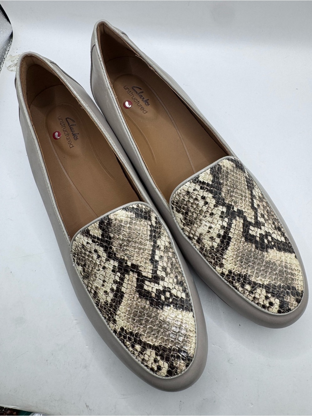 Clarks Unstructured snake skin leather loafers slip on workwear shoes 10
